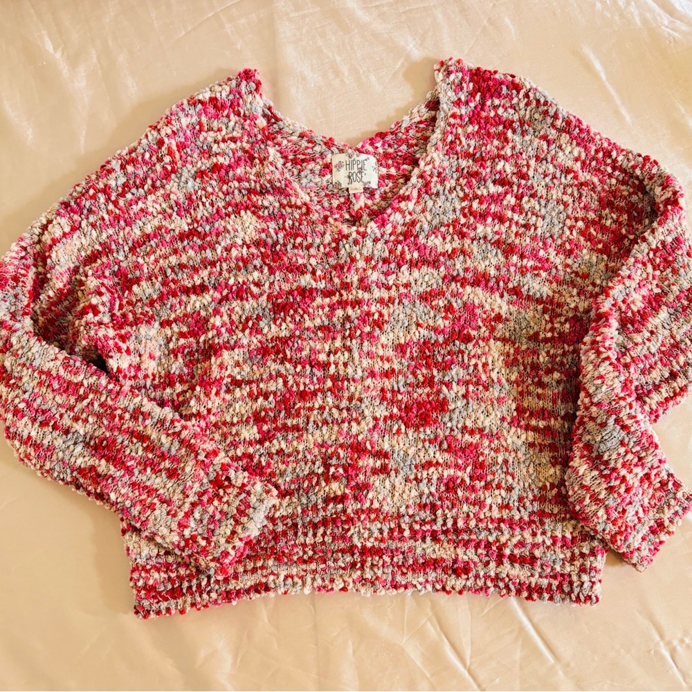 Hippie Rose Multicolor Pink Red Chunky Knit Oversized Sweater Sz S